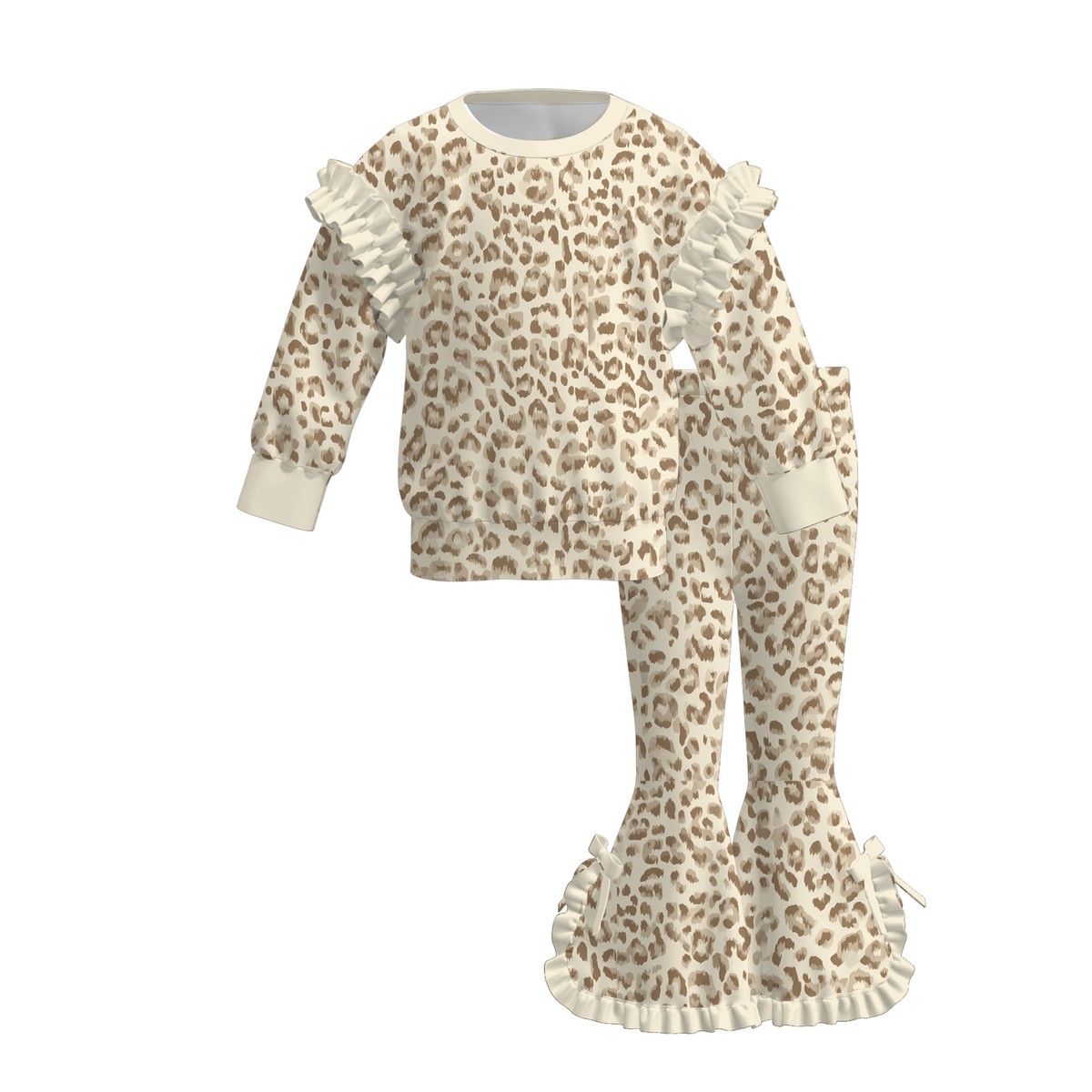 Girls Ruffle Bell Bottom Set – Leopard, Polka Dot & Striped Two-Piece Outfit