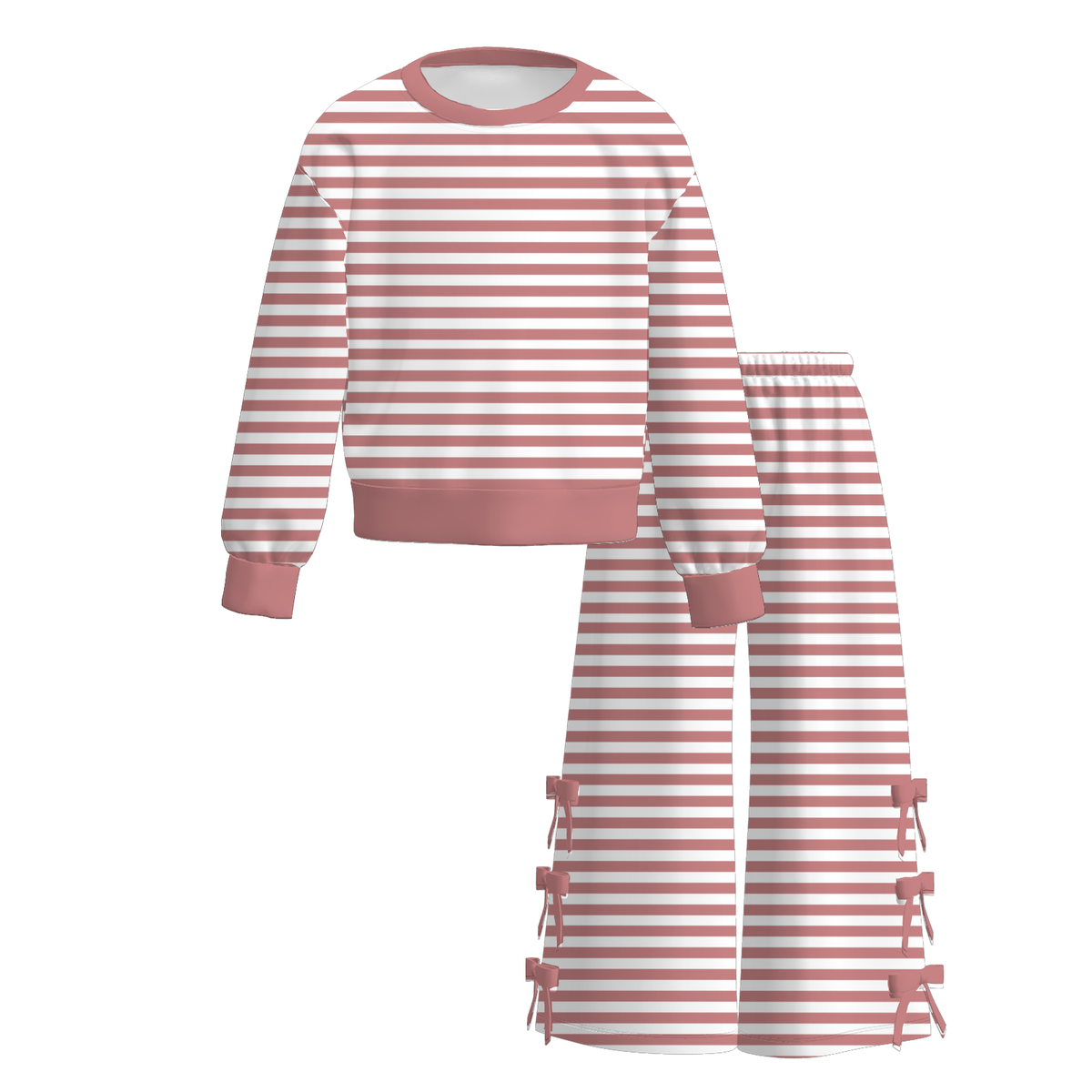 Girls Fall Winter Striped Bow Flare Pants Set – Long Sleeve Two-Piece Boutique Outfit