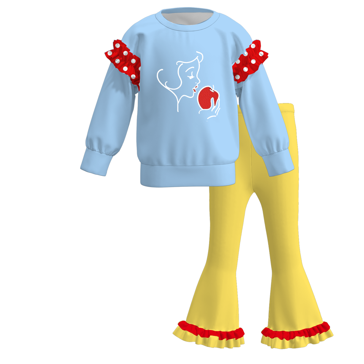 Girls Fall Winter Printed Ruffle Sweatshirt & Flare Pants Set – Cute Character Inspired Two-Piece Outfit