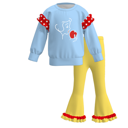 Girls Fall Winter Printed Ruffle Sweatshirt & Flare Pants Set – Cute Character Inspired Two-Piece Outfit