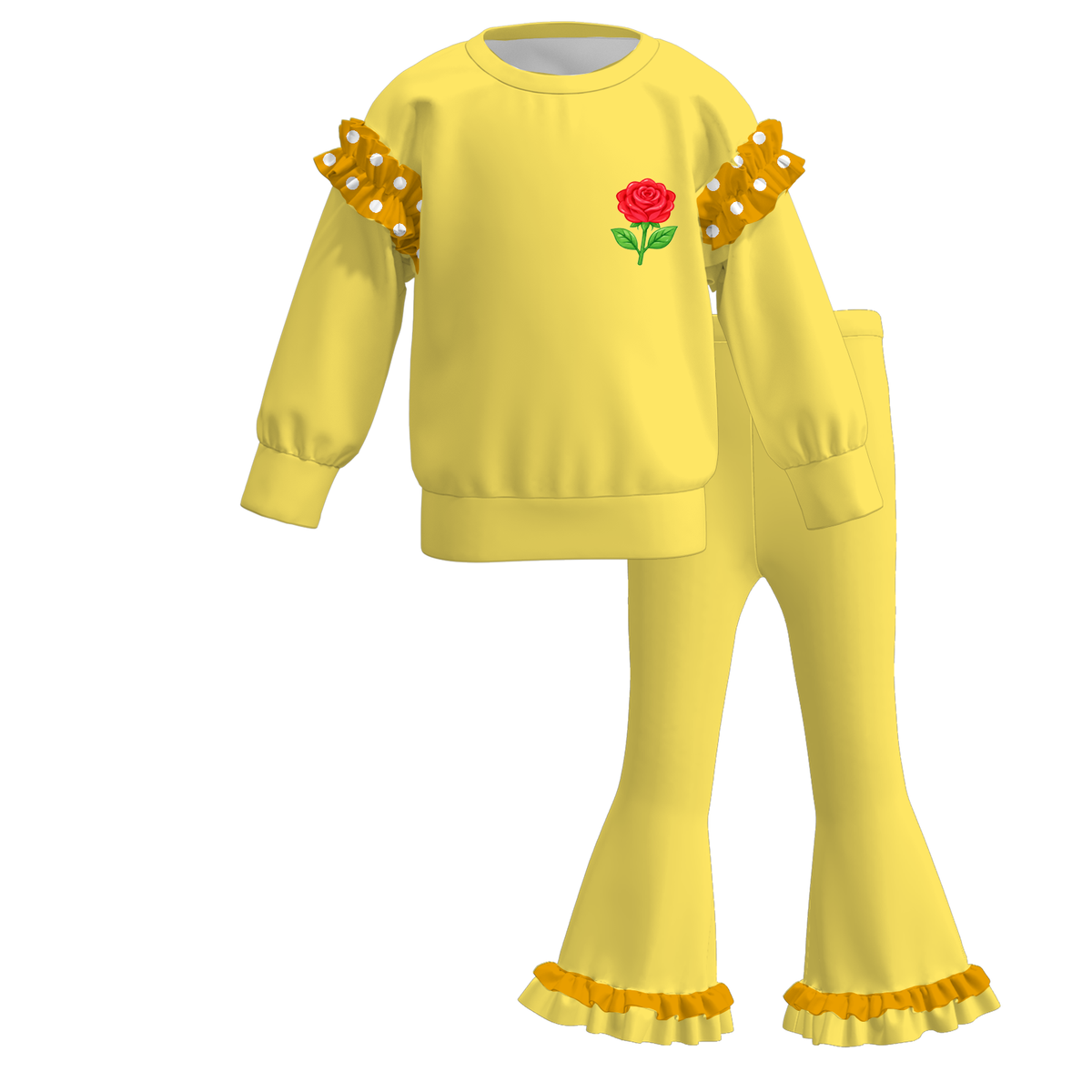Girls Fall Winter Printed Ruffle Sweatshirt & Flare Pants Set – Cute Character Inspired Two-Piece Outfit