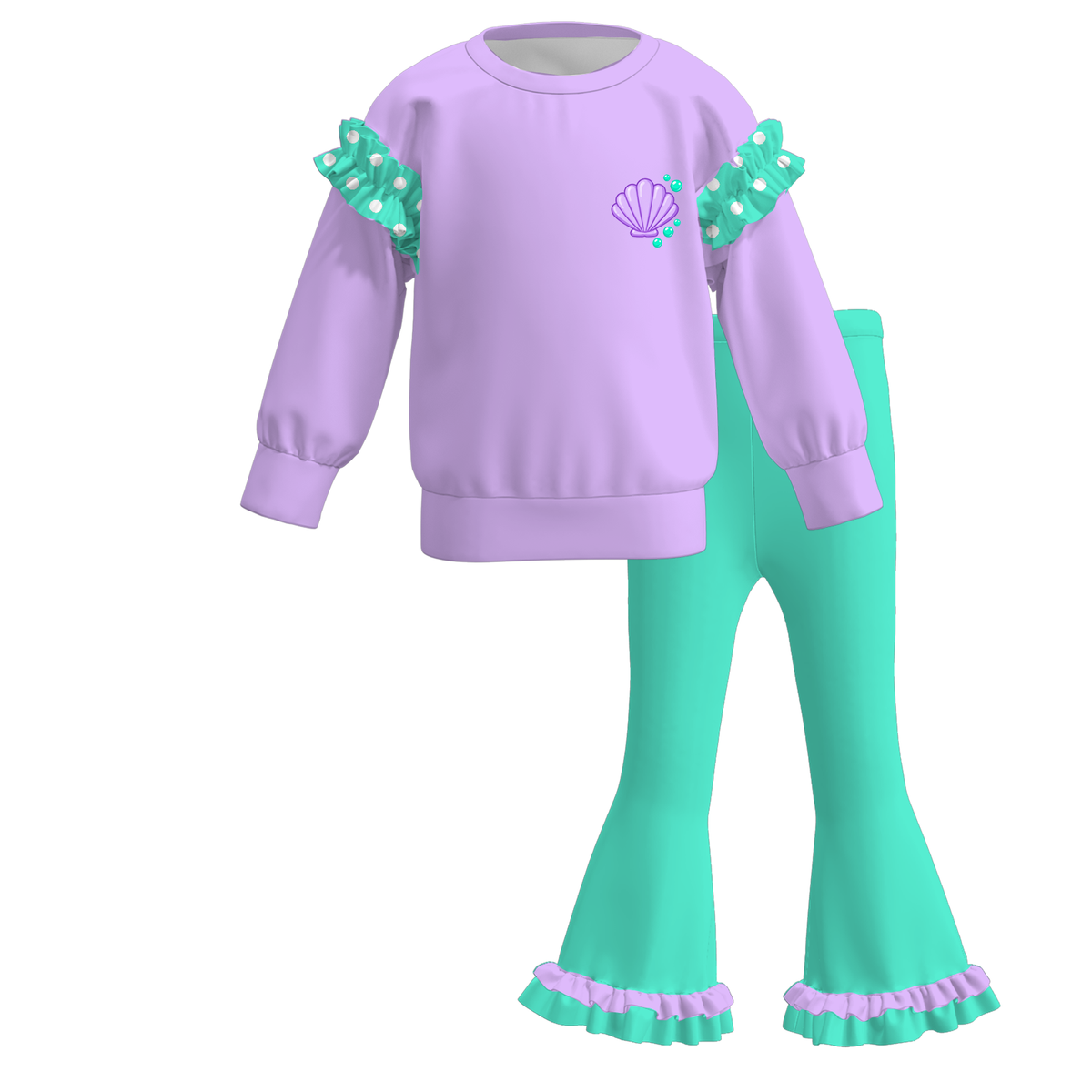 Girls Fall Winter Printed Ruffle Sweatshirt & Flare Pants Set – Cute Character Inspired Two-Piece Outfit