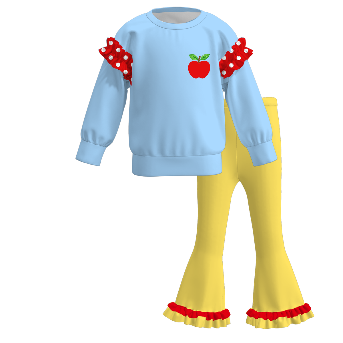 Girls Fall Winter Printed Ruffle Sweatshirt & Flare Pants Set – Long Sleeve Two-Piece Outfit with Polka Dot Ruffles