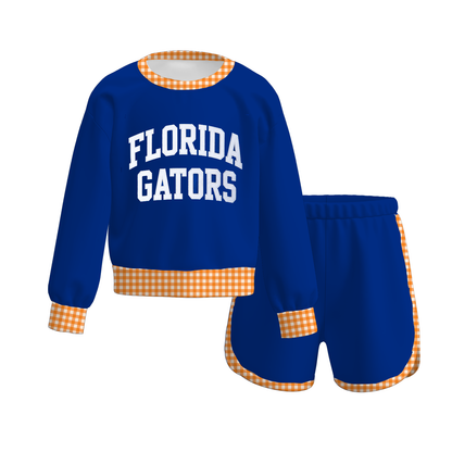 Girls Game Day Collegiate Sweatshirt & Shorts Set – Gingham Trim Football Outfit