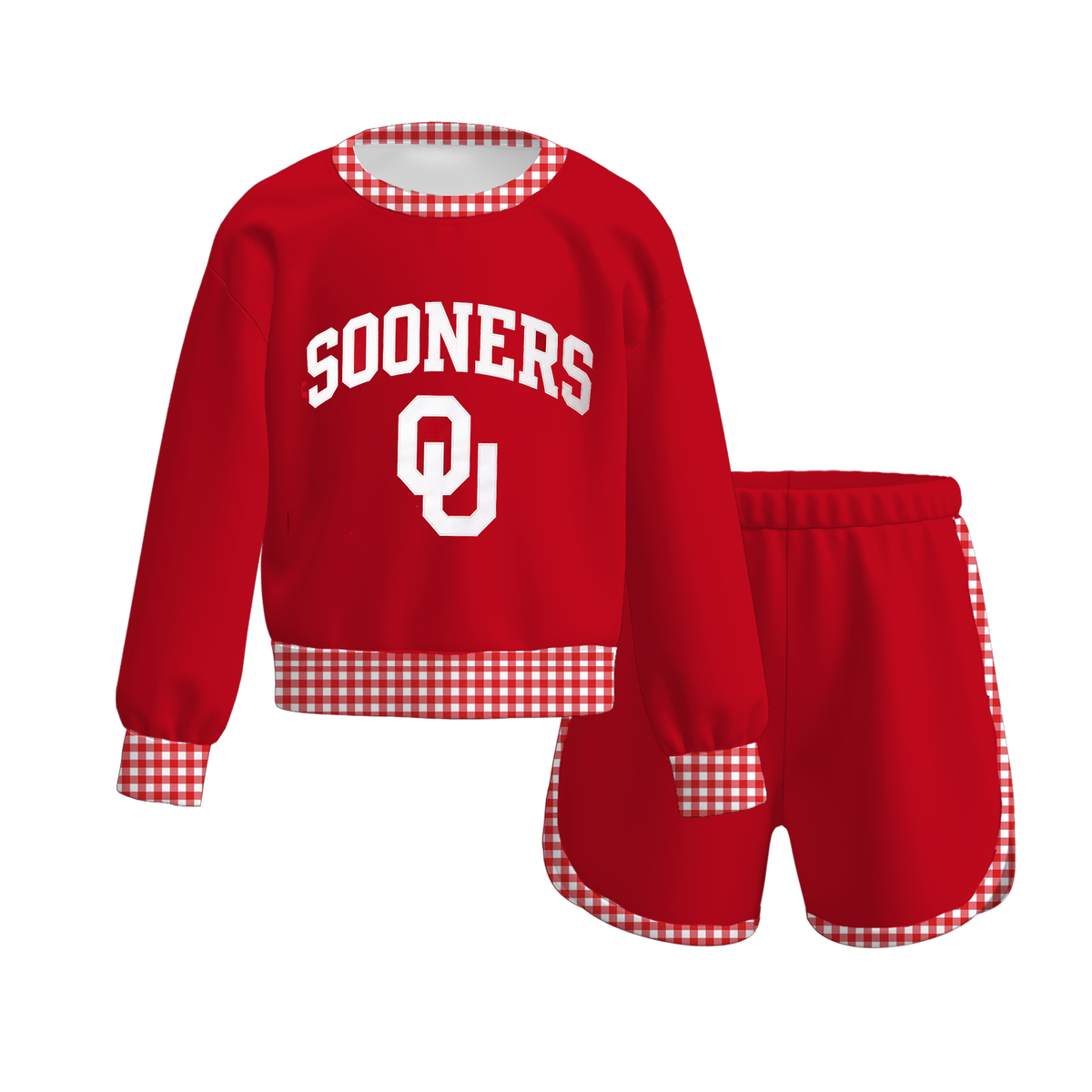 Girls Game Day Collegiate Sweatshirt & Shorts Set – Gingham Trim Football Outfit