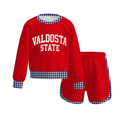 Girls Game Day Collegiate Sweatshirt & Shorts Set – Gingham Trim Football Outfit