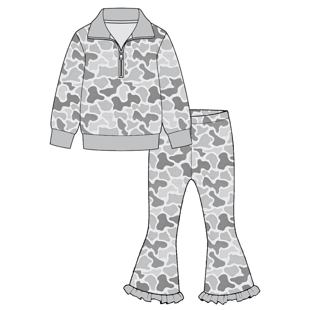 Girls Fall Winter Half Zip Pullover & Ruffle Flare Pants Set – 2 Piece Boutique Outfit, 6 Colors
