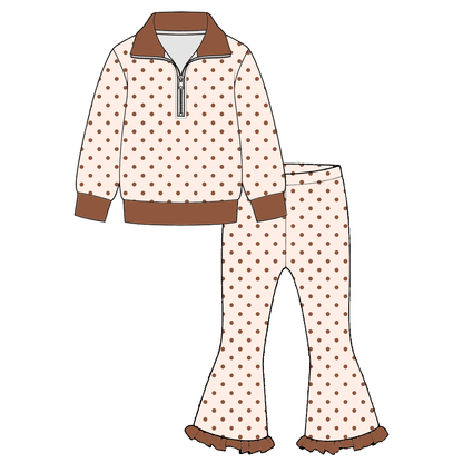 Girls Fall Winter Half Zip Pullover & Ruffle Flare Pants Set – 2 Piece Boutique Outfit, 6 Colors