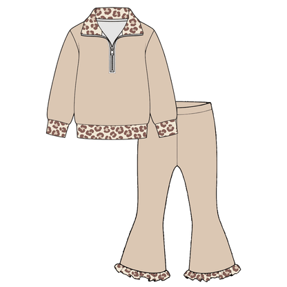Girls Fall Winter Half Zip Pullover & Ruffle Flare Pants Set – 2 Piece Boutique Outfit, 6 Colors