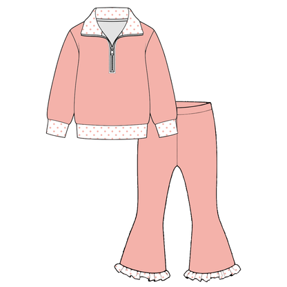 Girls Fall Winter Half Zip Pullover & Ruffle Flare Pants Set – 2 Piece Boutique Outfit, 6 Colors