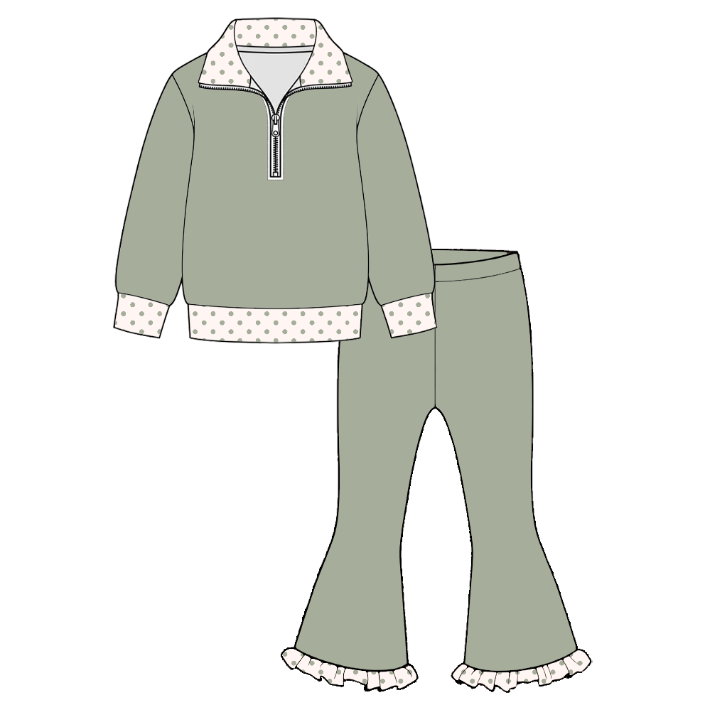 Girls Fall Winter Half Zip Pullover & Ruffle Flare Pants Set – 2 Piece Boutique Outfit, 6 Colors
