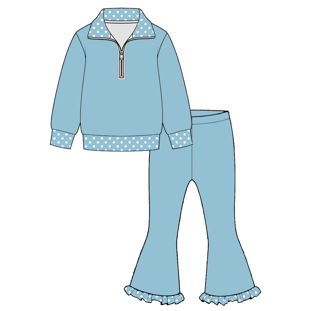 Girls Fall Winter Half Zip Pullover & Ruffle Flare Pants Set – 2 Piece Boutique Outfit, 6 Colors