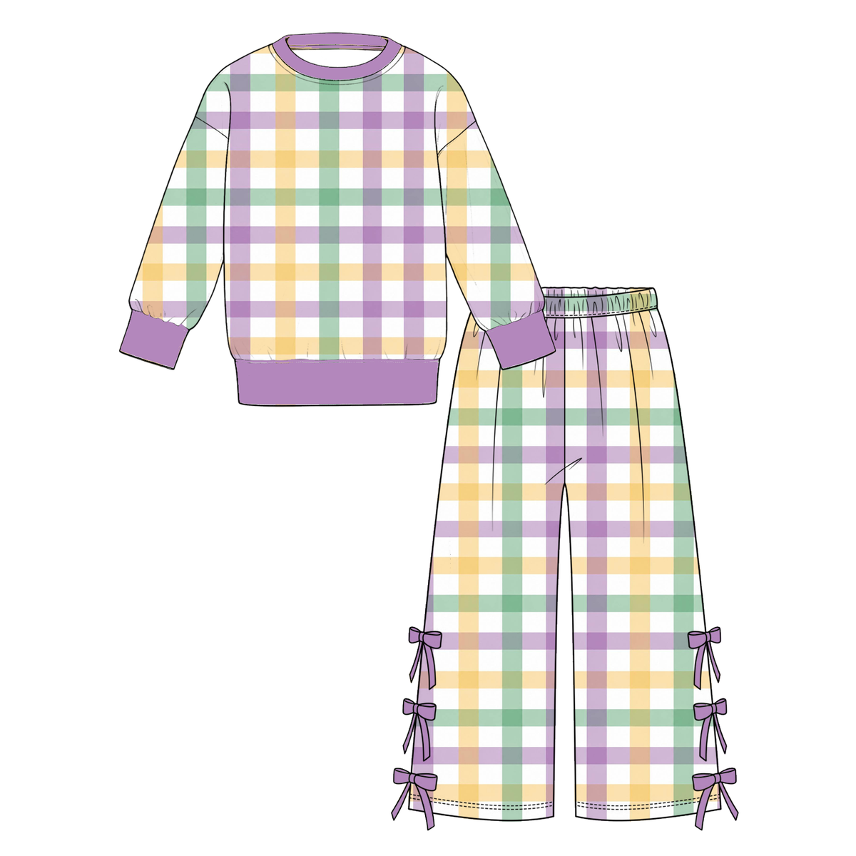 Girls Fall Winter 2-Piece Outfit Set – Colorful Polka Dot Floral Print Sweatshirt & Bow Wide Leg Pants