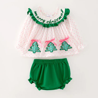 Baby Girls Merry Christmas Embroidery Romper Set