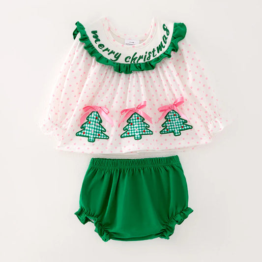 Baby Girls Merry Christmas Embroidery Romper Set