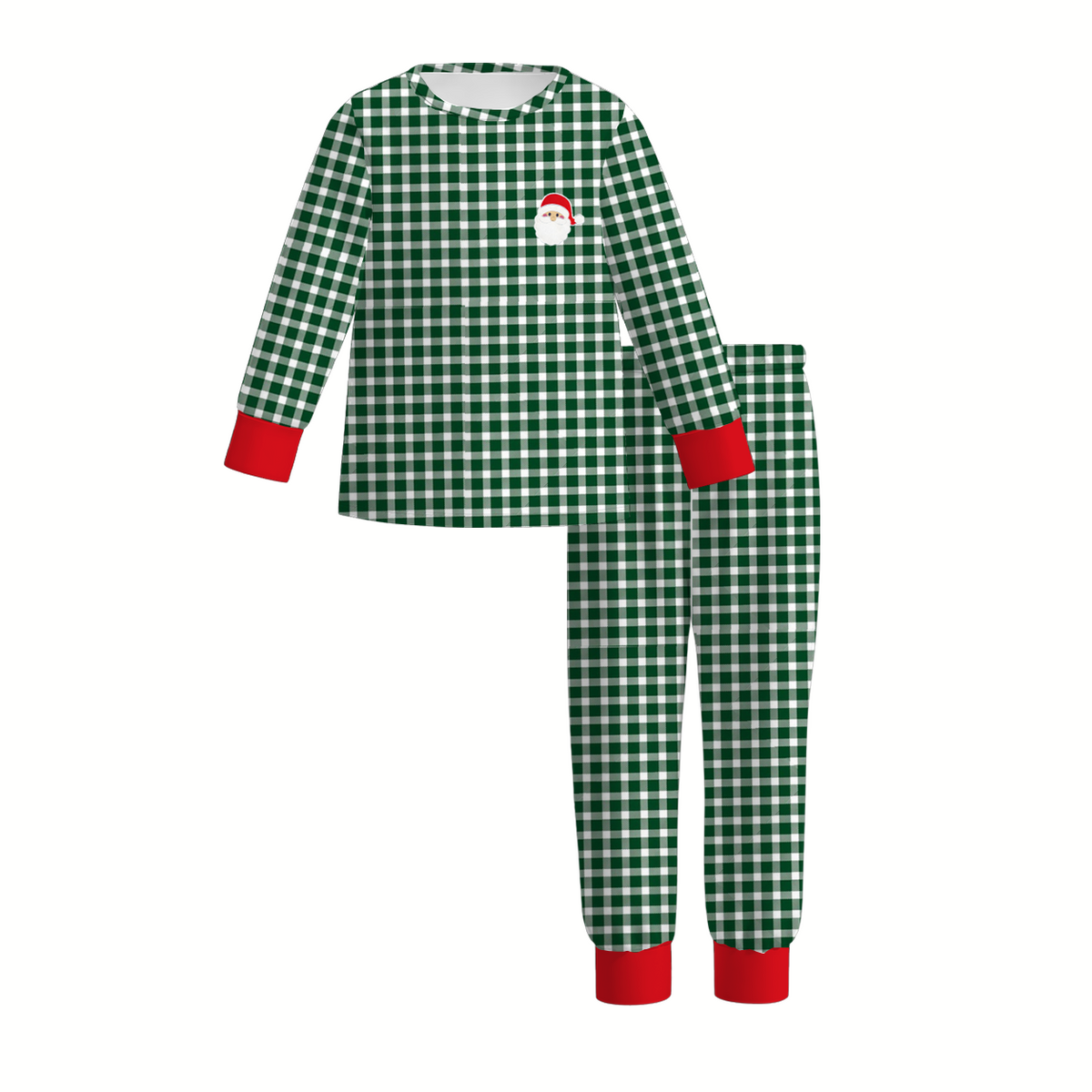 Christmas Santa Gingham Embroidered Family Matching Pajama Set – Mom, Dad & Kids Holiday Sleepwear