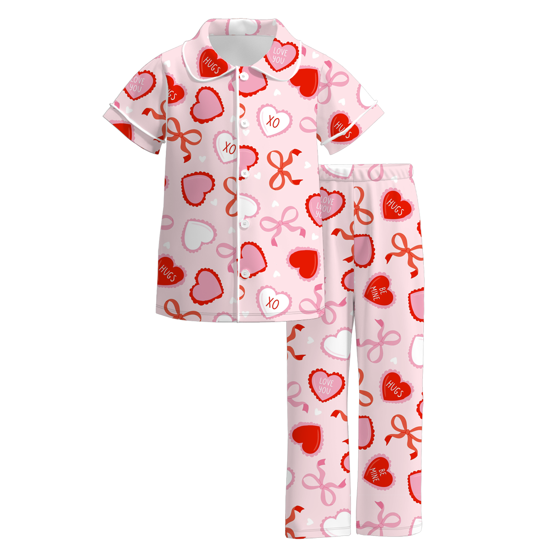 2026 Spring V-Days Bow Heart Short Sleeves Pajamas Set