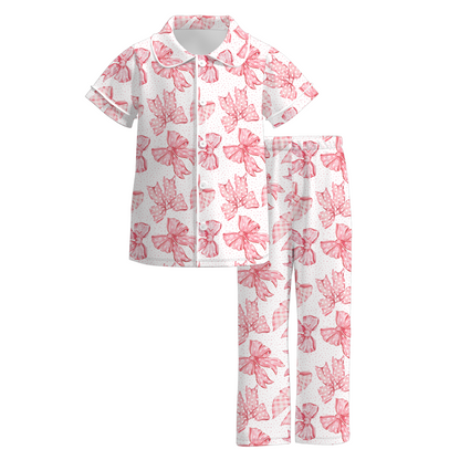 2026 Spring V-Days Bow Heart Short Sleeves Pajamas Set