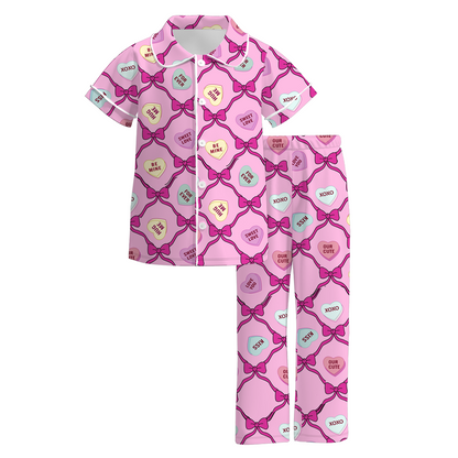 2026 Spring V-Days Bow Heart Short Sleeves Pajamas Set