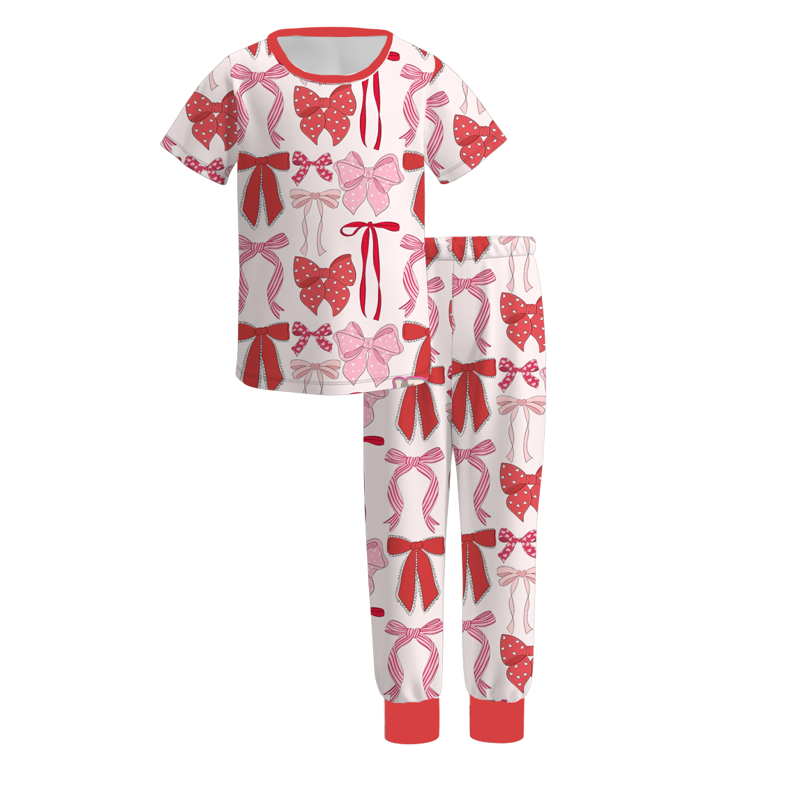 2026 Spring Summer Bow Heart Short Sleeves Pajamas Set