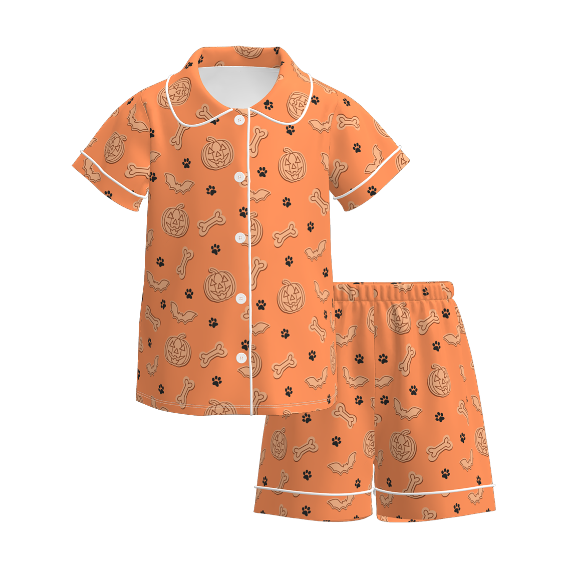 Girls Halloween Pumpkin Ghost Bow Pajamas 2 Pieces Set