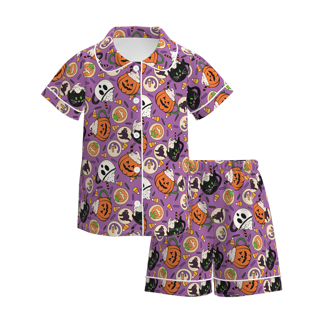 Girls Halloween Pumpkin Ghost Bow Pajamas 2 Pieces Set
