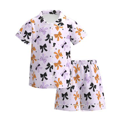 Girls Halloween Pumpkin Ghost Bow Pajamas 2 Pieces Set