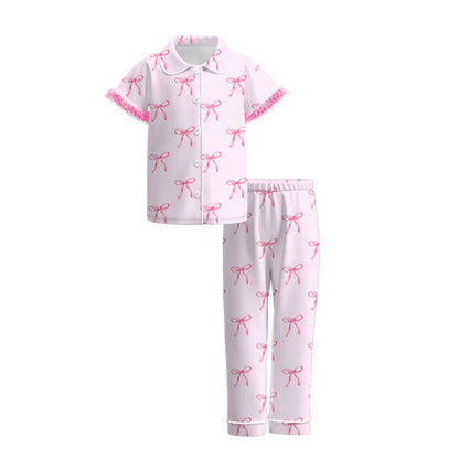 Mommy And Me Fall Pink Bow Cozy Fur Pajamas Set