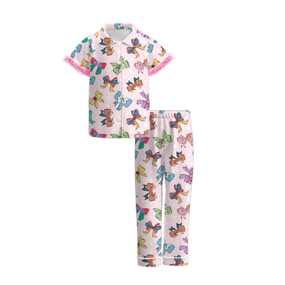 Mommy And Me Fall Colorful Bow Cozy Fur Pajamas Set