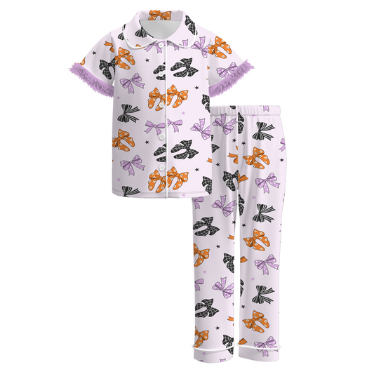 Mommy And Me Fall Halloween Purple Bow Cozy Fur Pajamas Set