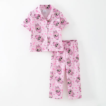 Labubu Print Fall Pajama Set – Soft & Cozy Short Sleeve + Long Pants