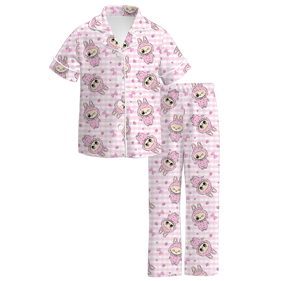 Labubu Print Fall Pajama Set – Soft & Cozy Short Sleeve + Long Pants