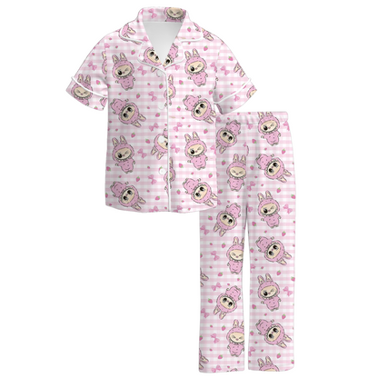 Labubu Print Fall Pajama Set – Soft & Cozy Short Sleeve + Long Pants