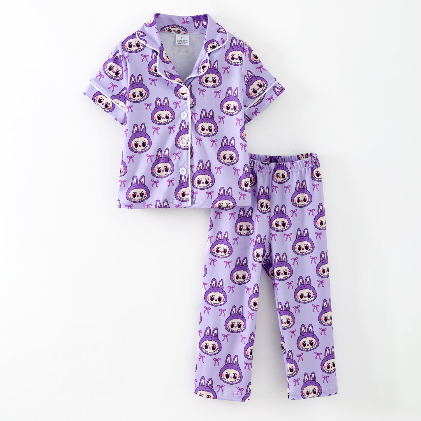 Labubu Print Fall Pajama Set – Soft & Cozy Short Sleeve + Long Pants