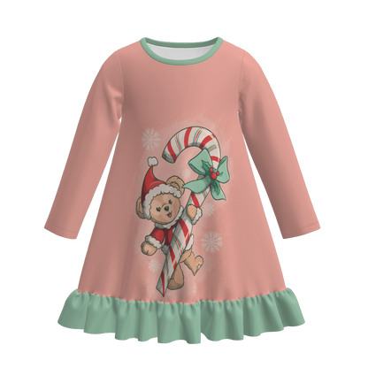 Girls Fall Winter Cartoon Print Cute Sleepwear Pajamas Dress