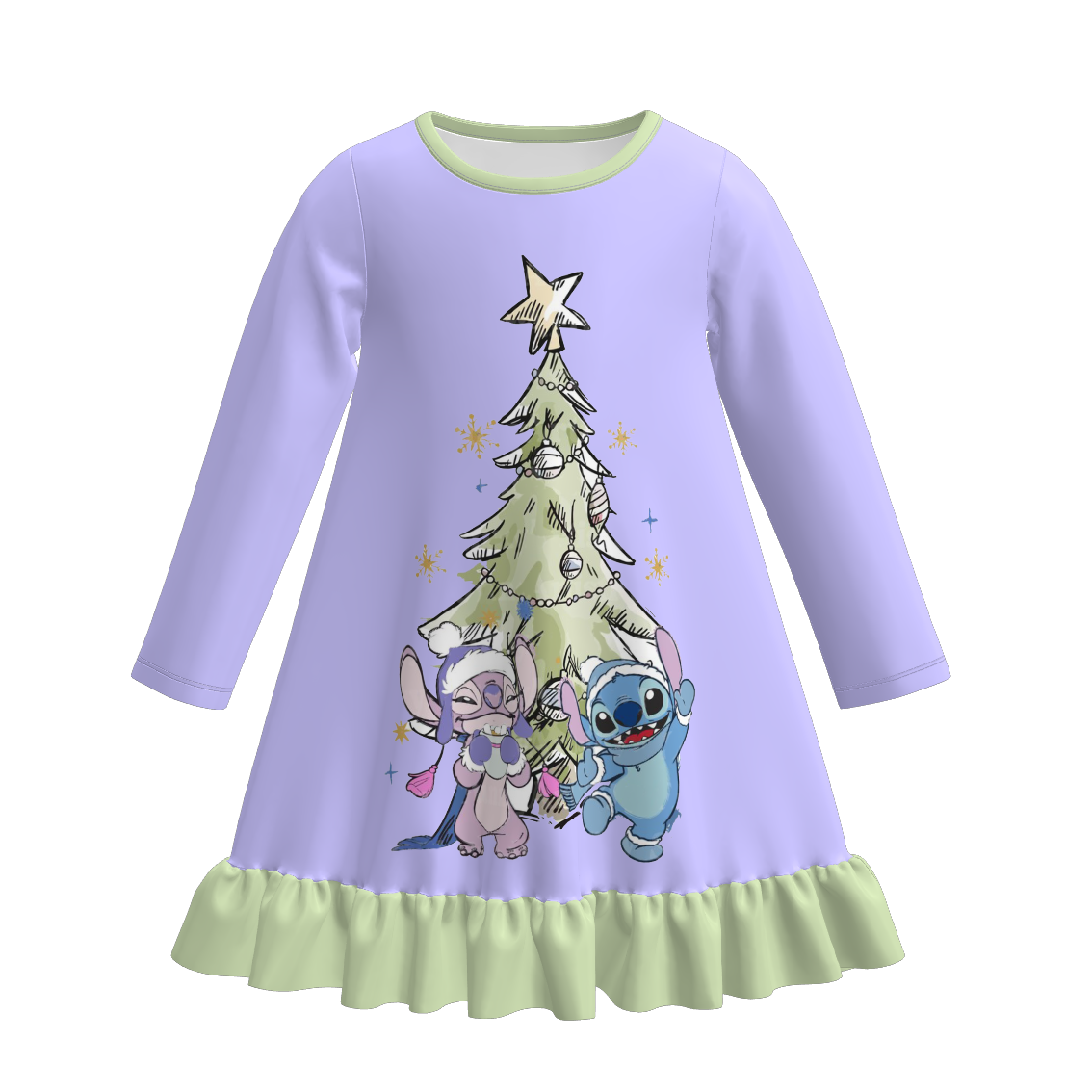Girls Fall Winter Cartoon Print Cute Sleepwear Pajamas Dress