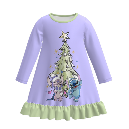 Girls Fall Winter Cartoon Print Cute Sleepwear Pajamas Dress