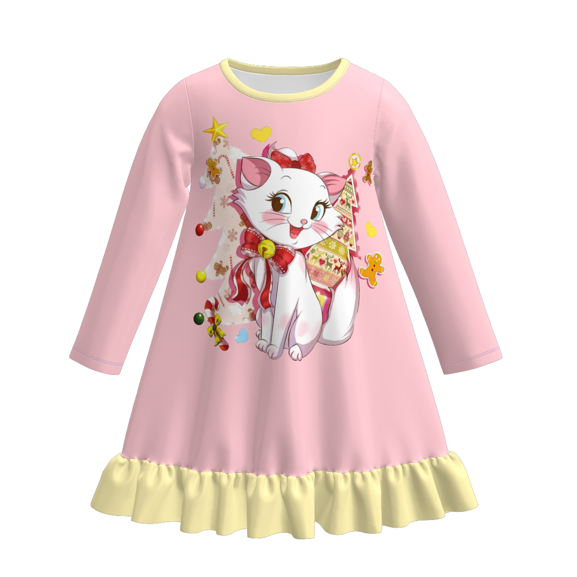 Girls Fall Winter Cartoon Print Cute Sleepwear Pajamas Dress