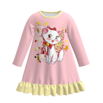 Girls Fall Winter Cartoon Print Cute Sleepwear Pajamas Dress