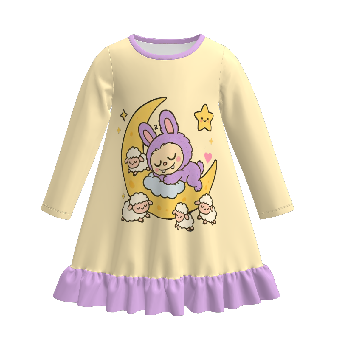 Girls Cartoon Bear Labubu Fall Winter Pajamas Dress Sleepwear