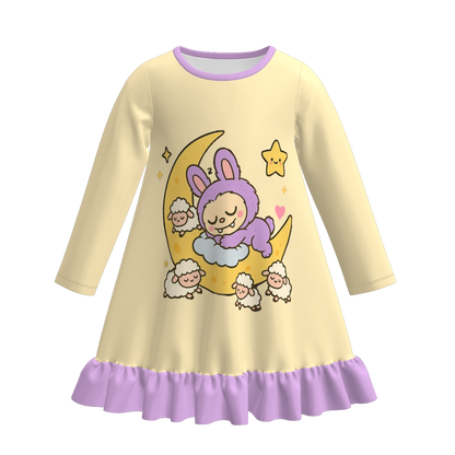 Girls Cartoon Bear Labubu Fall Winter Pajamas Dress Sleepwear