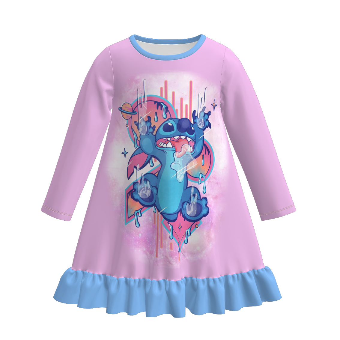 Girls Cartoon Bear Labubu Fall Winter Pajamas Dress Sleepwear