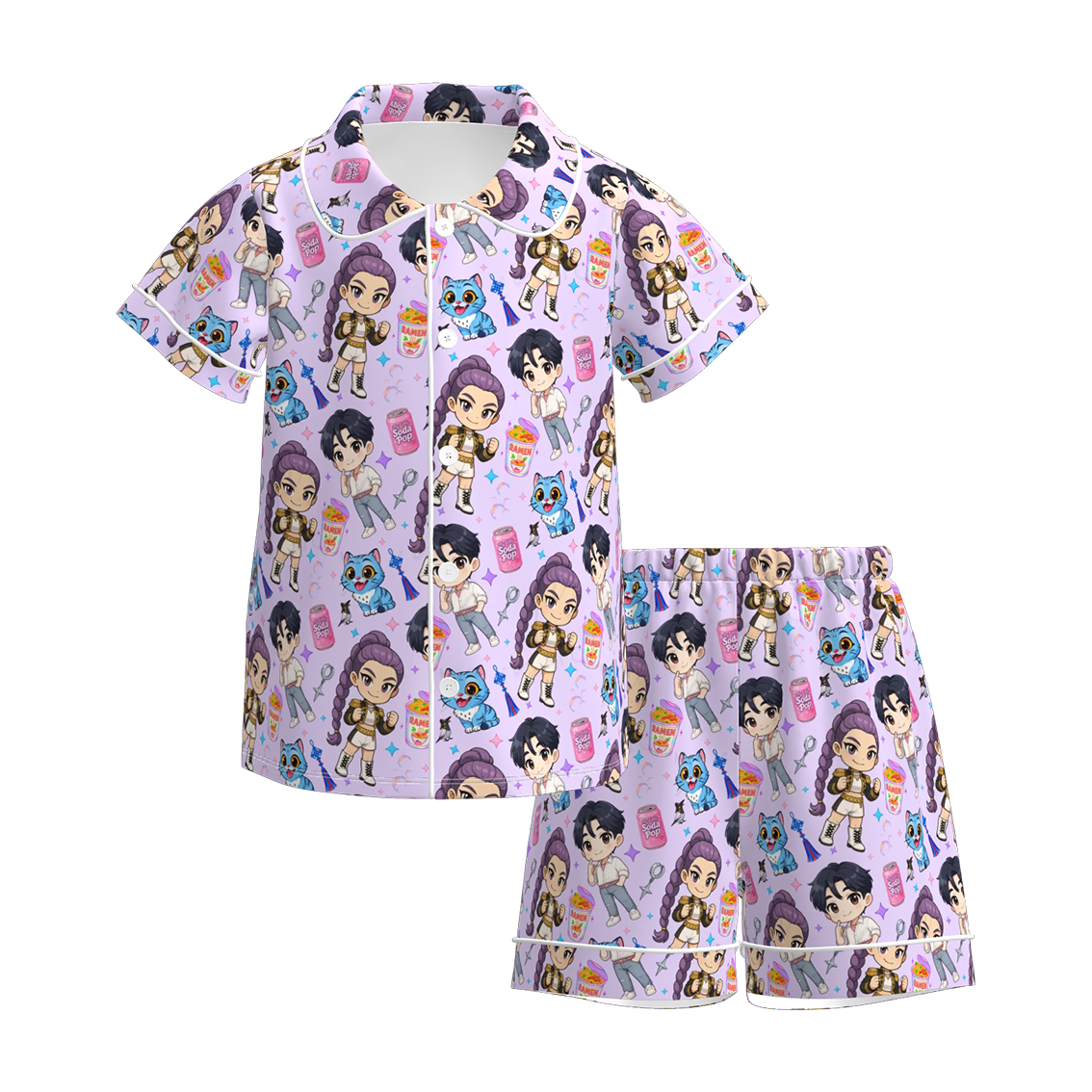 Girls Soft Kpop Demon Hunter Print Pajamas Short Set
