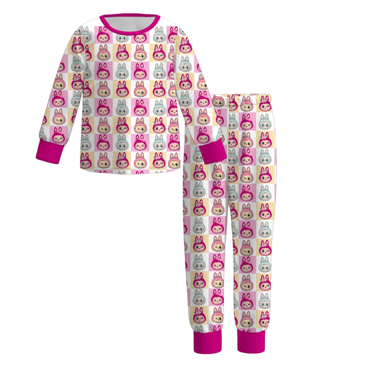 2025 Fall Winter Girls LABUBU Hot Pink Pajamas Set