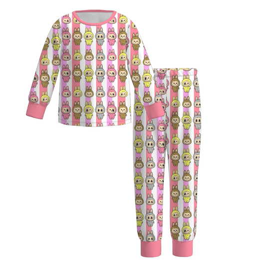 2025 Fall Winter Girls LABUBU Pink Pajamas Set