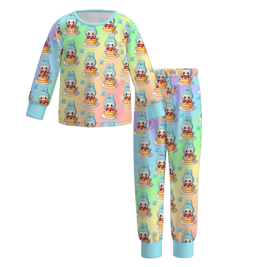 2025 Fall Winter Girls LABUBU Blue Pajamas Set