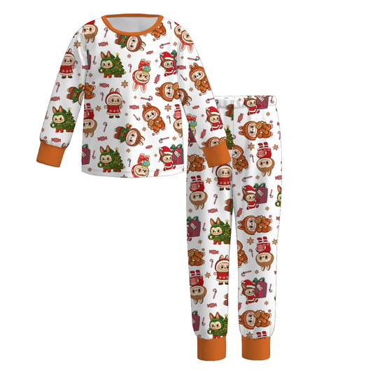 2025 Fall Winter Girls LABUBU Orange Pajamas Set