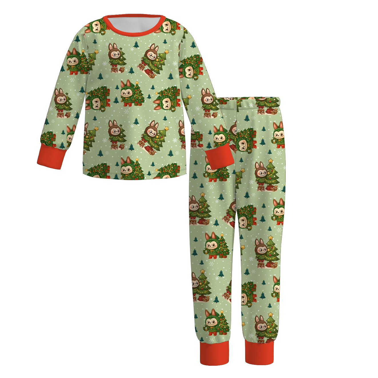 Girls Fall Winter Cartoon Print Cozy Pajamas Set