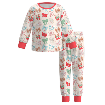 Girls Christmas Red Bow Pajamas Set & Pant Set & Dress