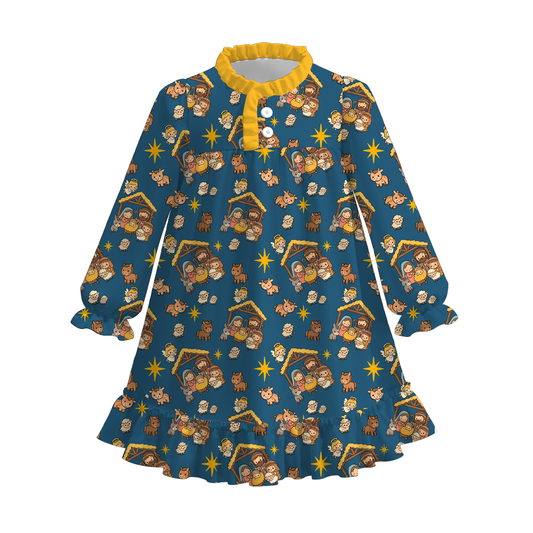 Girls Christmas Cookies Gingerbread Tree Jesus Pajamas Dress